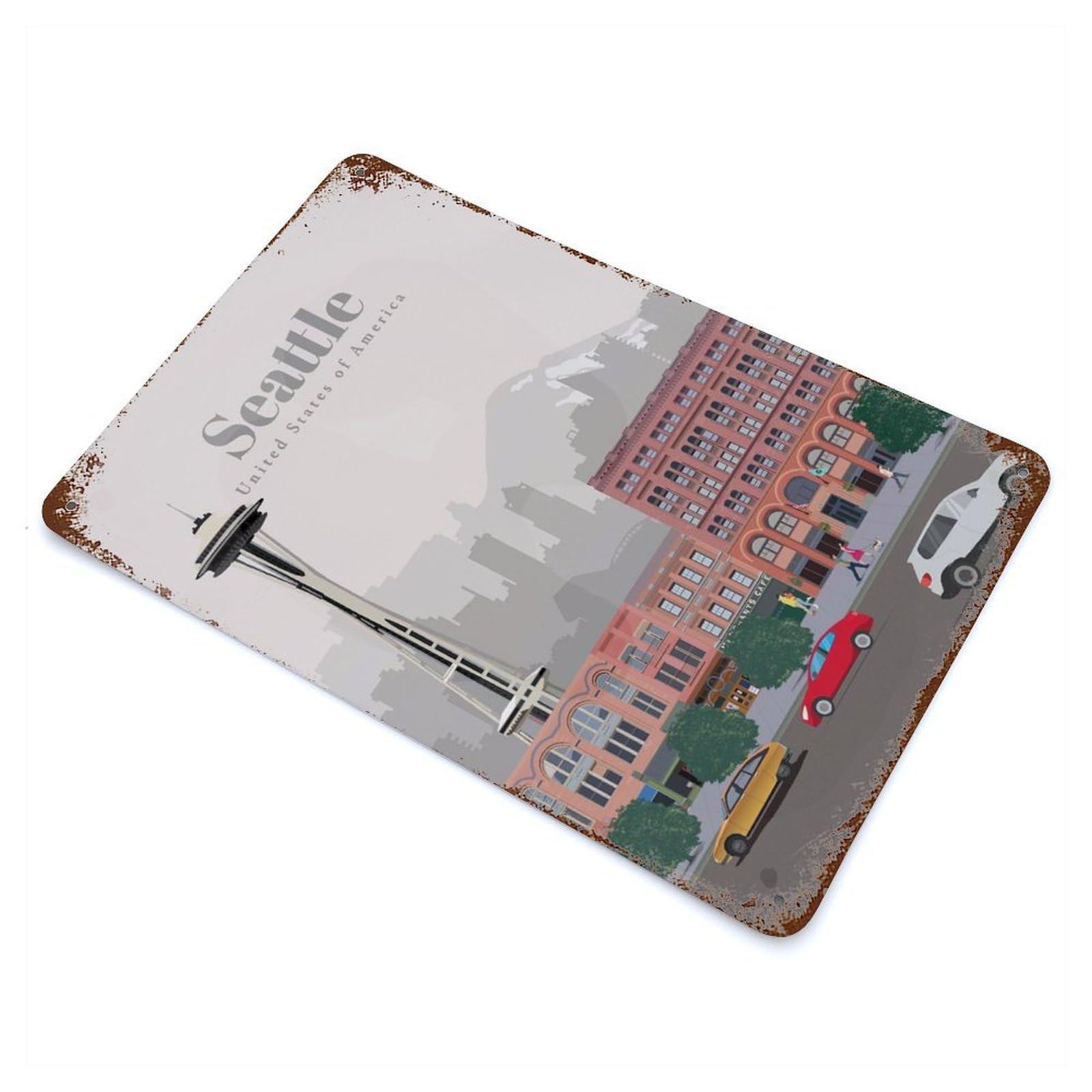 Travel to Seattle Retro Metal Sign 11.8"x7.9", Vintage Wall Decor for Garage, Pub Or Kitchen
