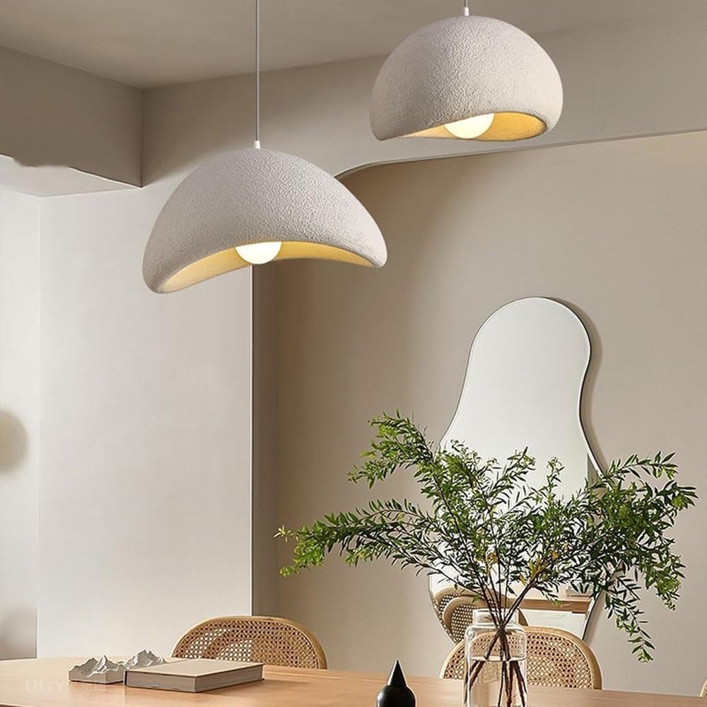 CNMKLM Modern Pendant Light Mat White Dining Room Pendant Lamp E27 Base Japanese Wabi-Sabi Style Chandelier Ceiling Lights Fixture For Living Room - View #10