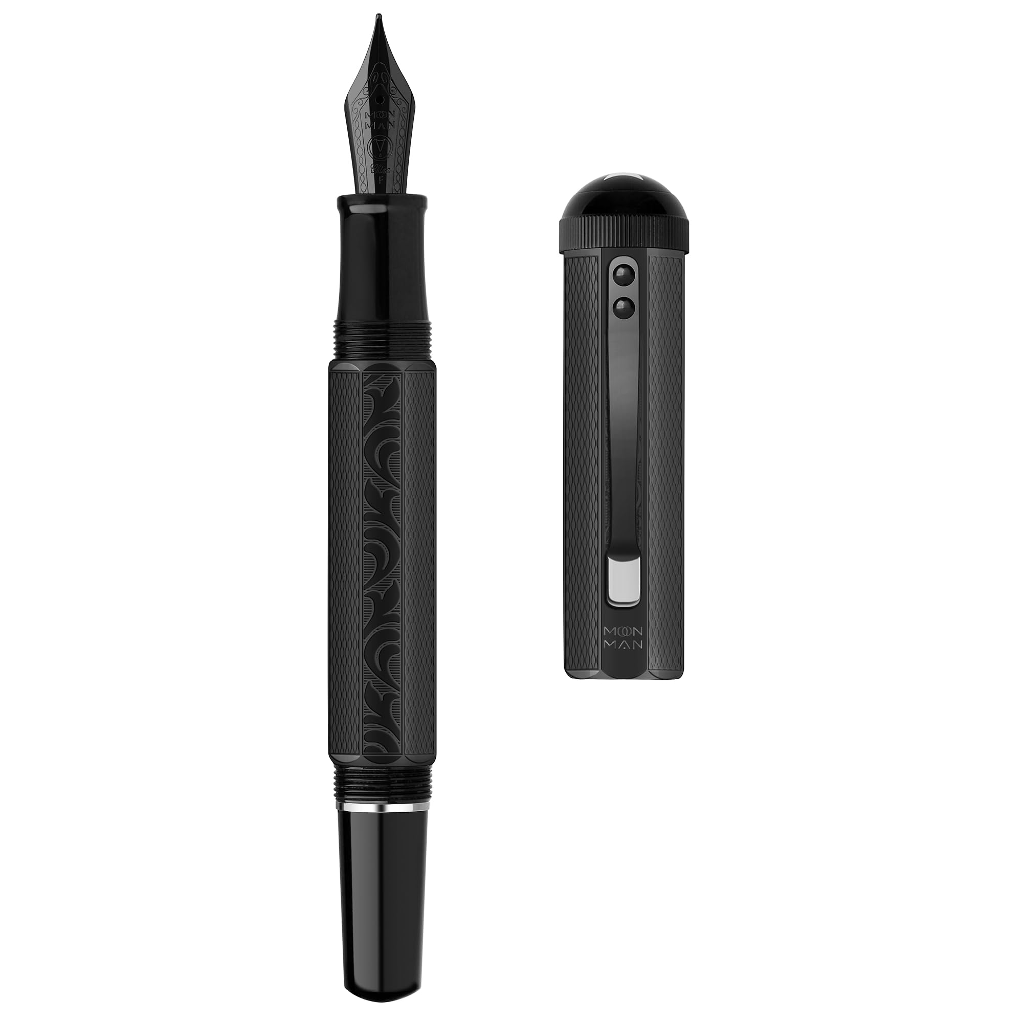 erofa Majohn P139 Zuigerhars Vulpen Medium Penpunt met Doos, Messing Zuiger Systeem Grote Capaciteit Schrijfpen, Zwart Wit