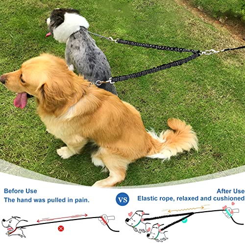Pet Dog Double Leashes - No Tangle Dog Leash Coupler, Comfortable Shock Absorbing Reflective Bungee Lead For Nighttime Safety, Dual Dog Training Leash For Small, Medium & Large Dogs (Black) #TOP4