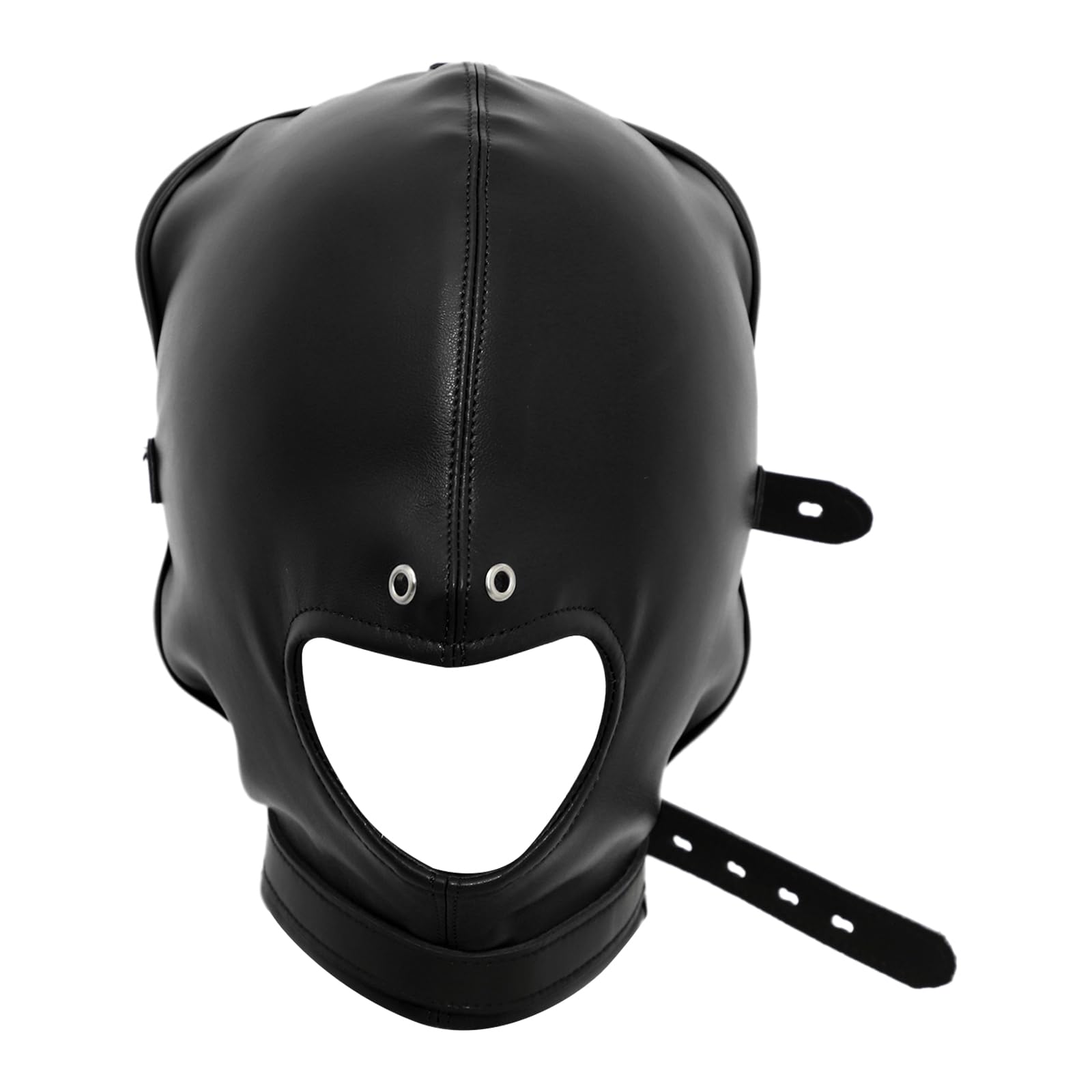 Aislor Leather Full Face Mask Gothic Prom Masquerade Holes Head Cover Adjustable Hood Hollow Out Headgear For Party Black with Mouth Hole One Size — image 1