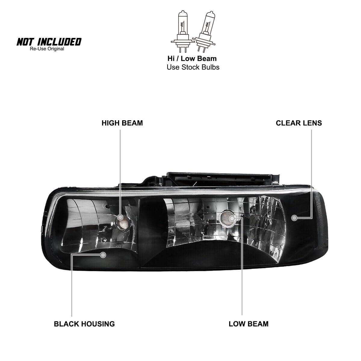 Amazon.com: LIUXIUMEIQP Black Headlights Head Lamps Left+Right 