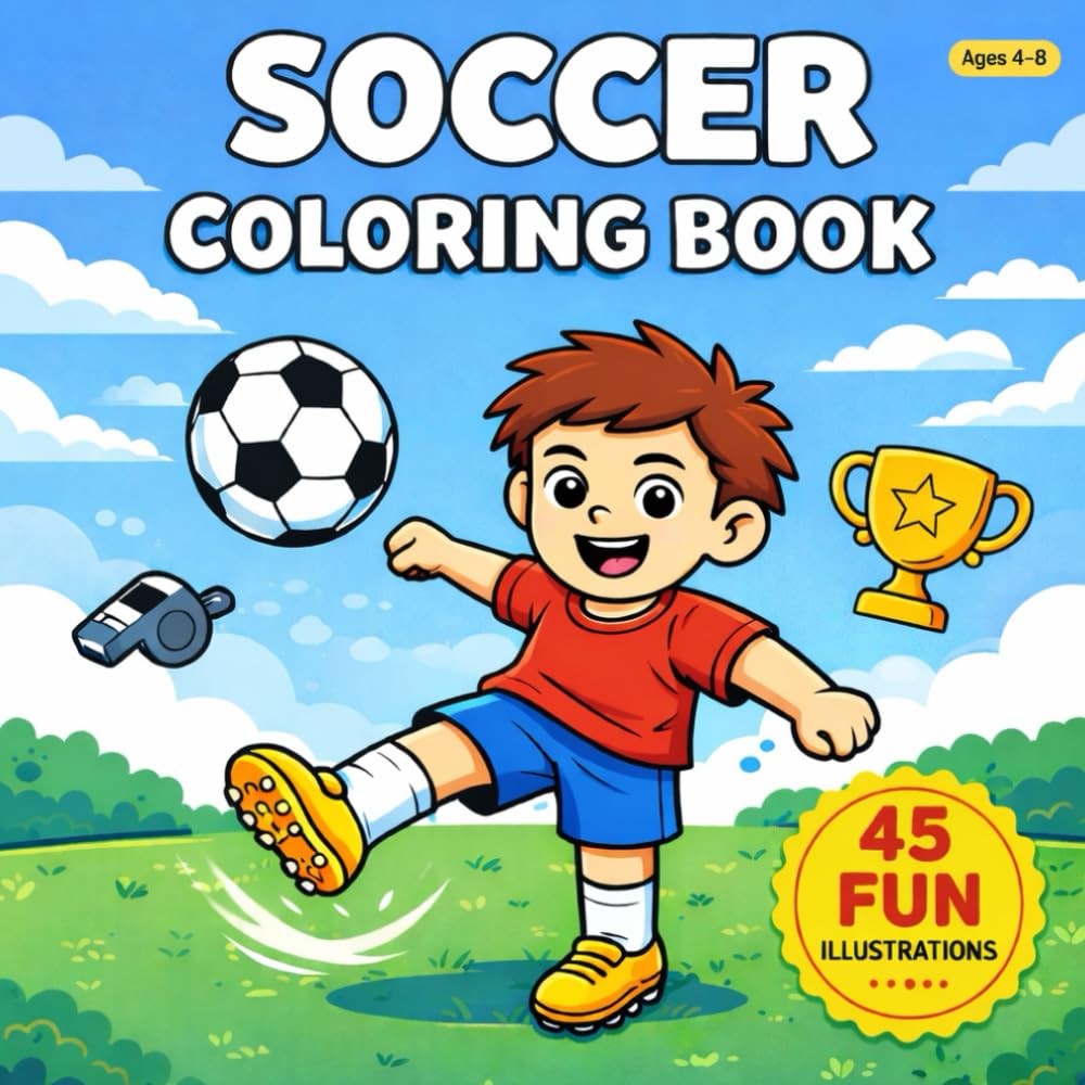 Soccer Coloring Book for Kids Ages 4–8: Big Bold Easy Soccer Coloring Pages for Boys