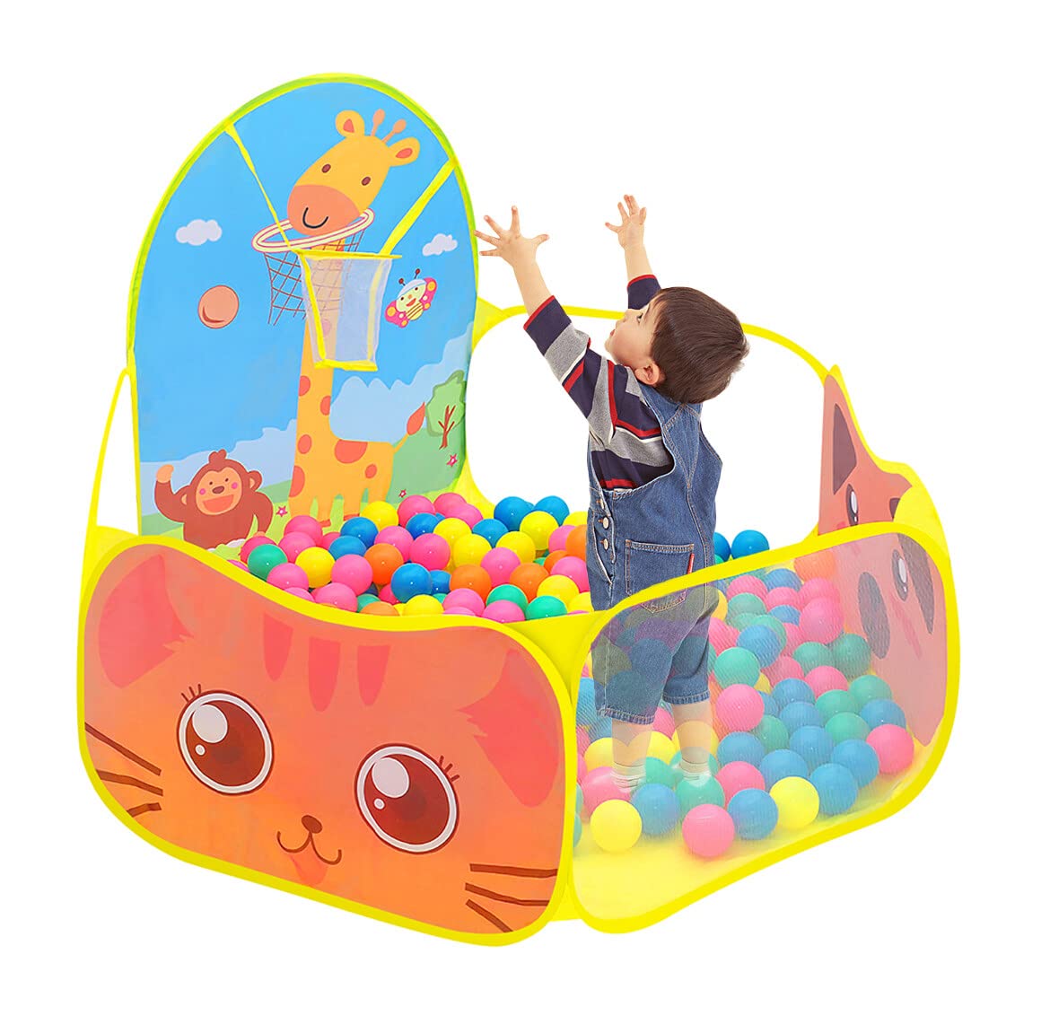 Piscine à Balles Enfant, Ruspela Tente de Jeu Pliable pour Enfants avec Panier de Basket-Ball Jaune Pop Up Intérieur et Extérieur Tente Piscine Balles Pliable 120 x 102 x 74cm