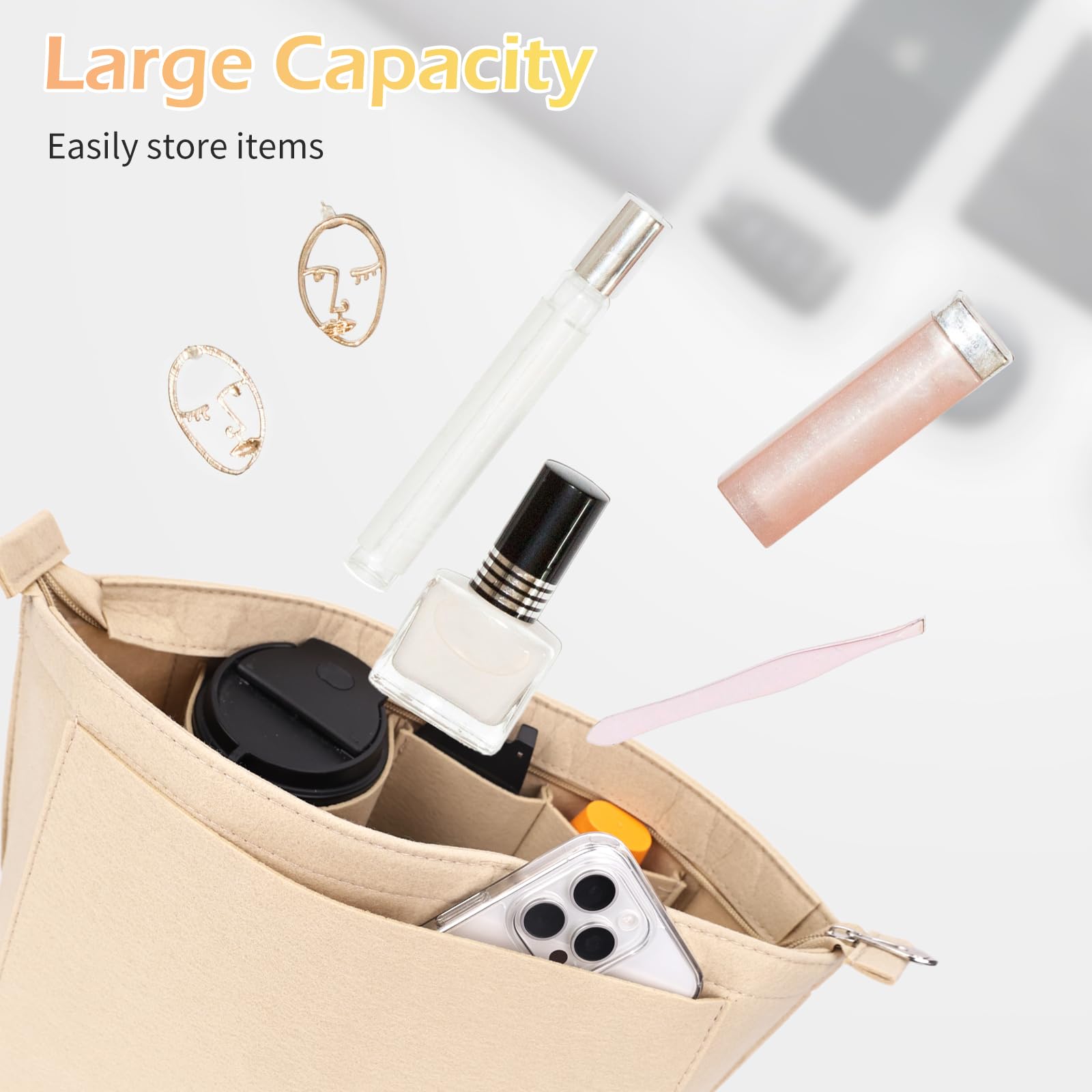 GADITIEK Inserto organizer per borse, in feltro, beige, grande, organizer per borsa Longchamp, organizer per borse Le Pliage grande, organizer per borse (beige, L)