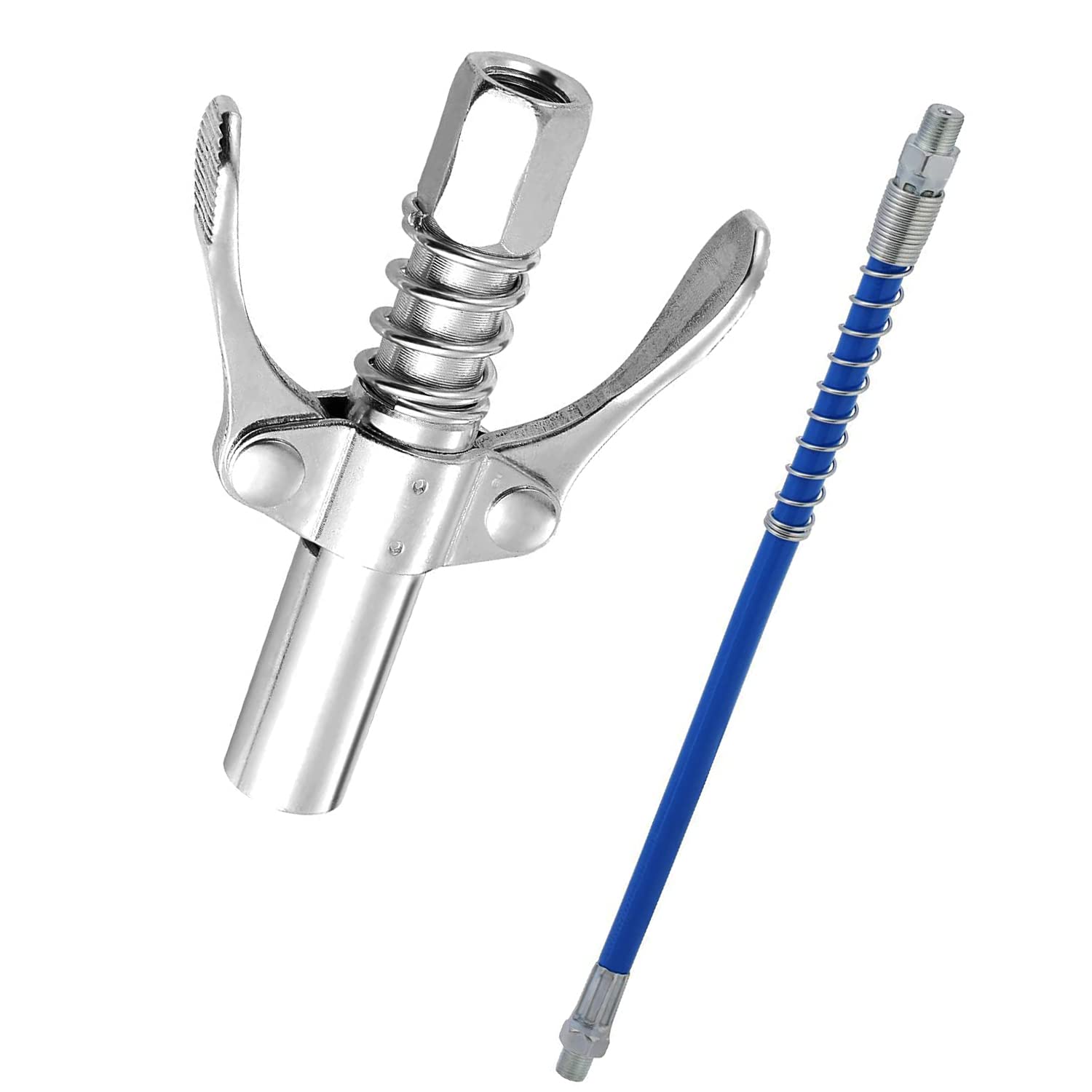 ScoutteemoGrease Guns Coupler Quick Locking and Release Grease Coupler with 30cm Hose 10000 PSI Double Handle Grease gun coupling attachment for Standard 1/8" NPT