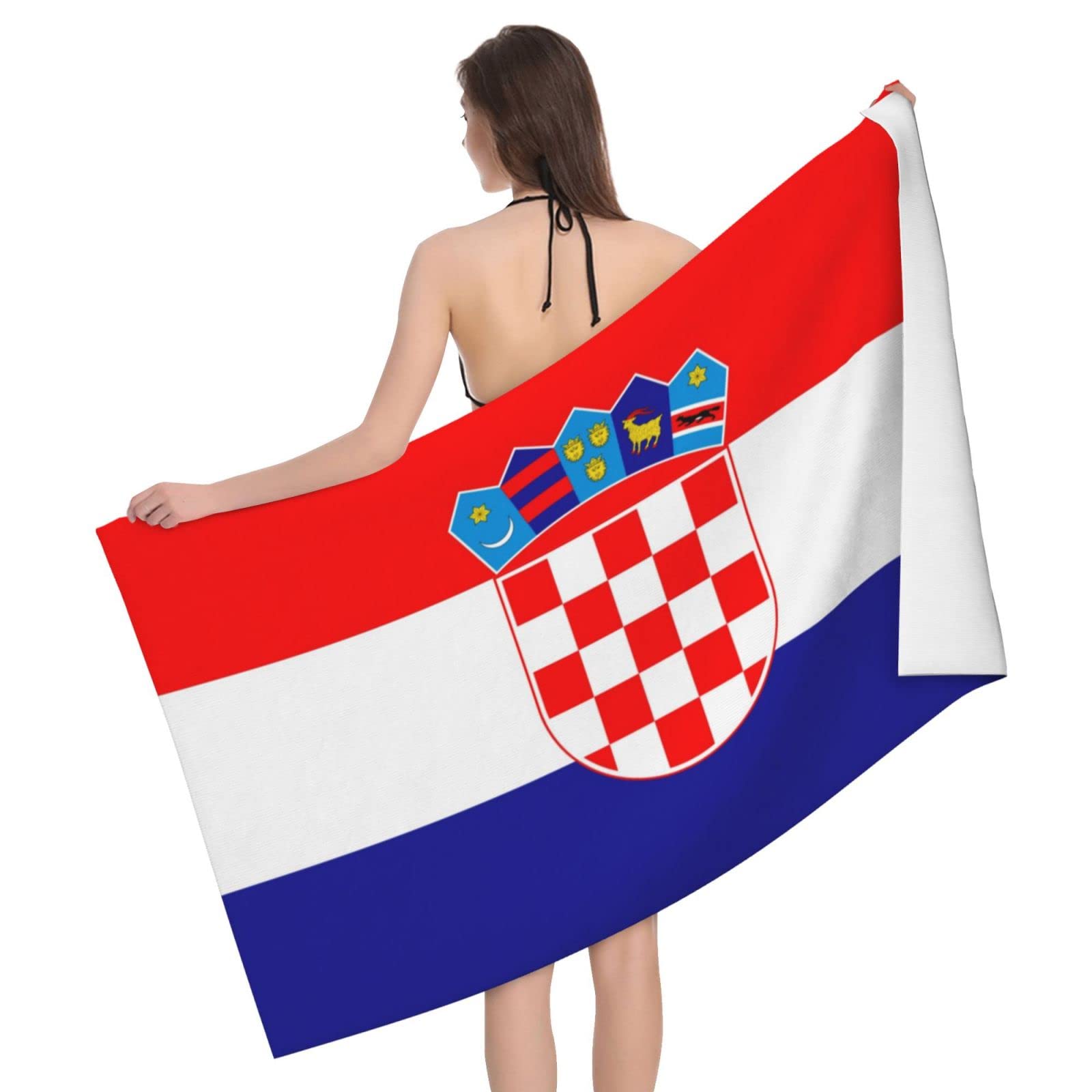 Lsjuee Flag of Croatian Beach Towel Absorb Water Quick Dry Bath Towel, for Beach, Swimming Pool, Camping