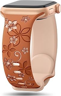 سوار ساعة سيليكون بنمط زهري من V Volt متوافق مع اي ووتش سيريس 1/2/3/4/5/6/7/8/9/10/الترا/الترا2 مقاس 42/44/45/46/49 ملم، حزام منقوش للنساء ، سوار أنيق ومرن، تصميم عصري.