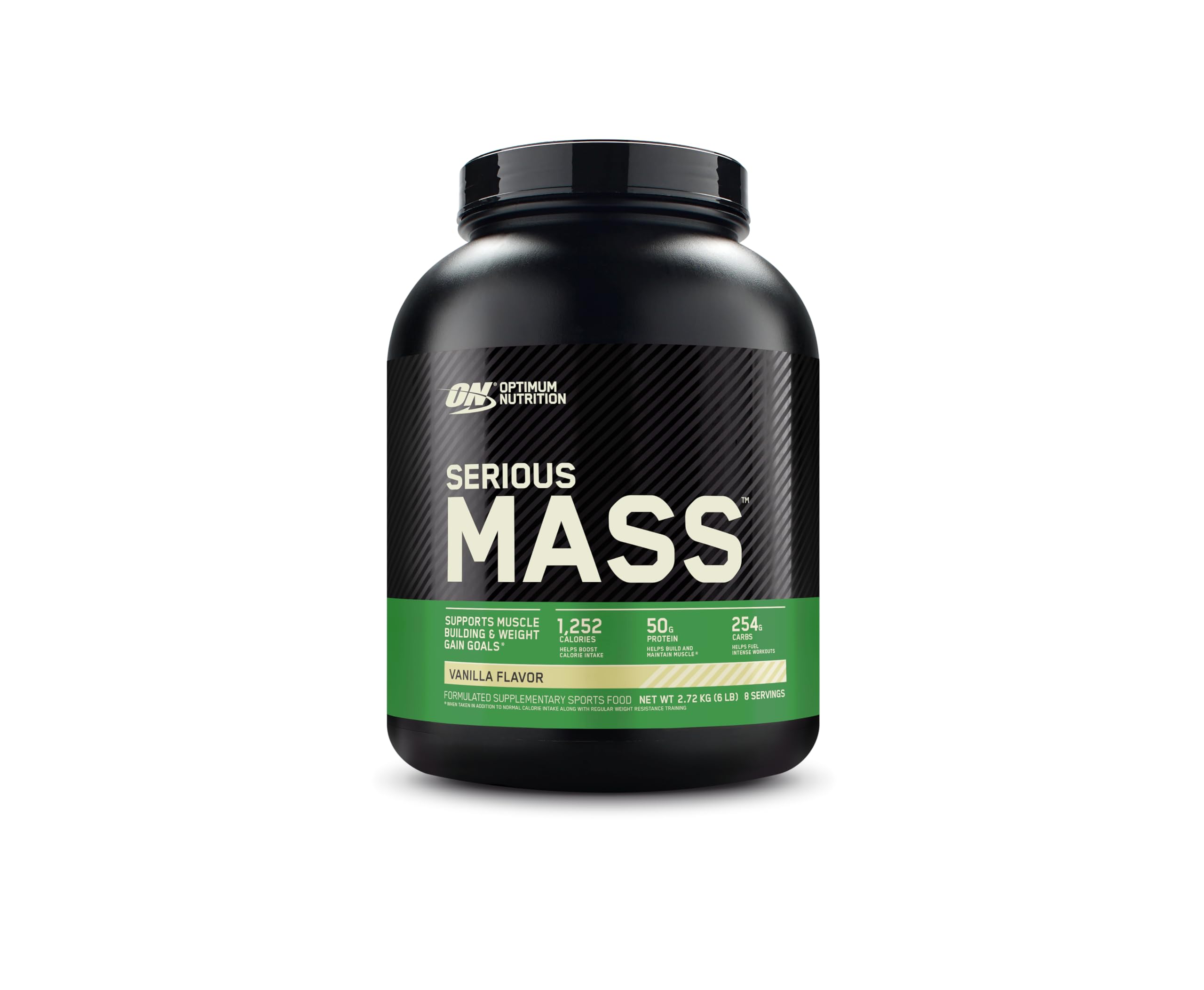 OPTIMUM NUTRITION Serious Mass Protein Powder Gainer, Vanilla, 2.72kg - [2024/2025 plastic neck band packaging may vary] - 8 Servings (Pack of 1)