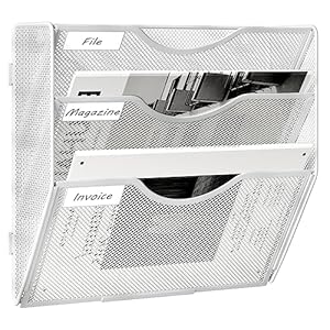 EasyPAG 3 ripiani A4 Mesh in Tray Assemblare Wall Pocket File Holder Mail Organizer Magazine Storage Rack, Bianco