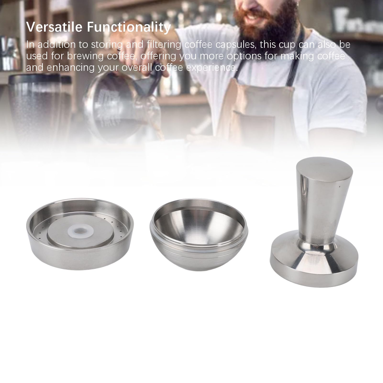 Cápsulas reutilizables de acero inoxidable, cápsulas de café recargables Cápsulas de café reutilizables multifuncionales de acero inoxidable y compactador de café con cepillo de