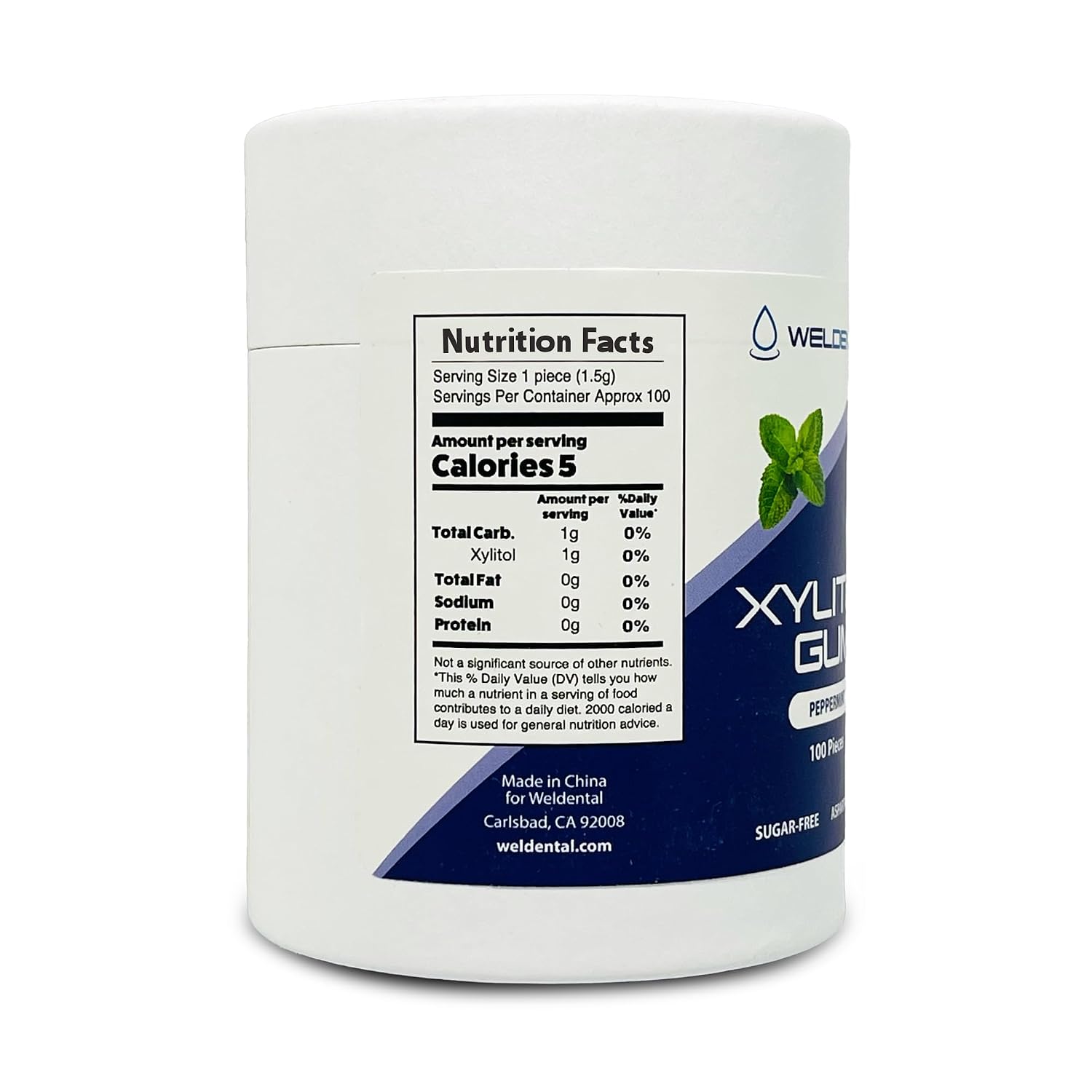 Weldental Xylitol Gum, Cardboard tube 100 Count Peppermint (Pack of 3) image 2