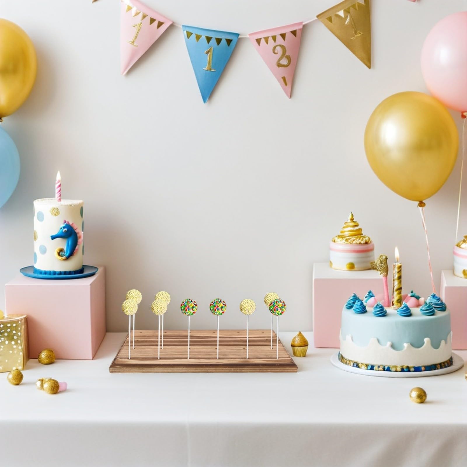 Cake Pop Ständer Inklusive 100 Stielen und 100 Treat Taschen Sicher und Stabil mit 24 Löchern Natürliche und Elegante Party Deko für Showers