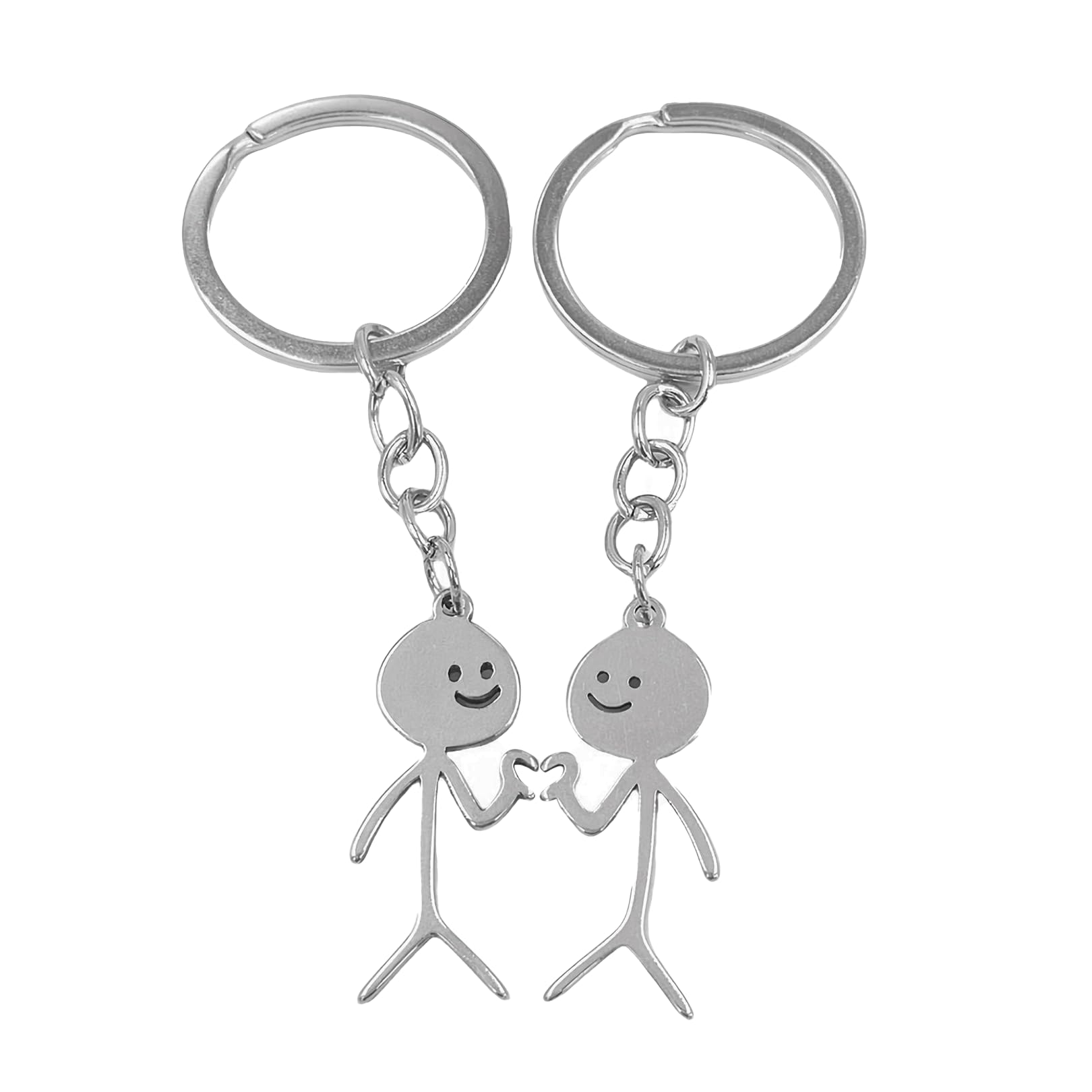 SpetngSake 2 stuks sleutelhangers voor paren, metalen paar sleutelhangers, schattig, grappig, hart, vinger-koppel-sleutelhanger, partnerdecoraties, voor tassen, toetsen, decoratie, zilver, NO