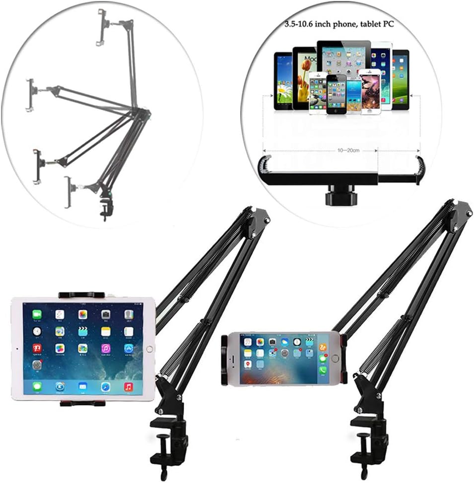 Phone & Tablet Stand Bed Mount Holder - 360 Degree Sturdy Metal Arm, Lock Nut, Padded Adjustable Mounting Clamp for iPhone iPad Nintendo Kindle Fire Galaxy Tab 3.6-10.6 Inch Device Gaming Video Chat