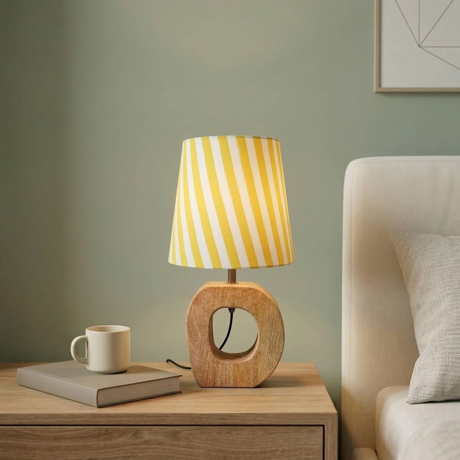 ExclusiveLane 'Sunbeam Stripes' Mango Wooden Decorative Table Lamp for Bedroom (40.9 Cm, Without Bulb, Pack of 1, Handcrafted) |Table Lamp for Living Room Decoration Lamps Bedside for Bedroom-image-23