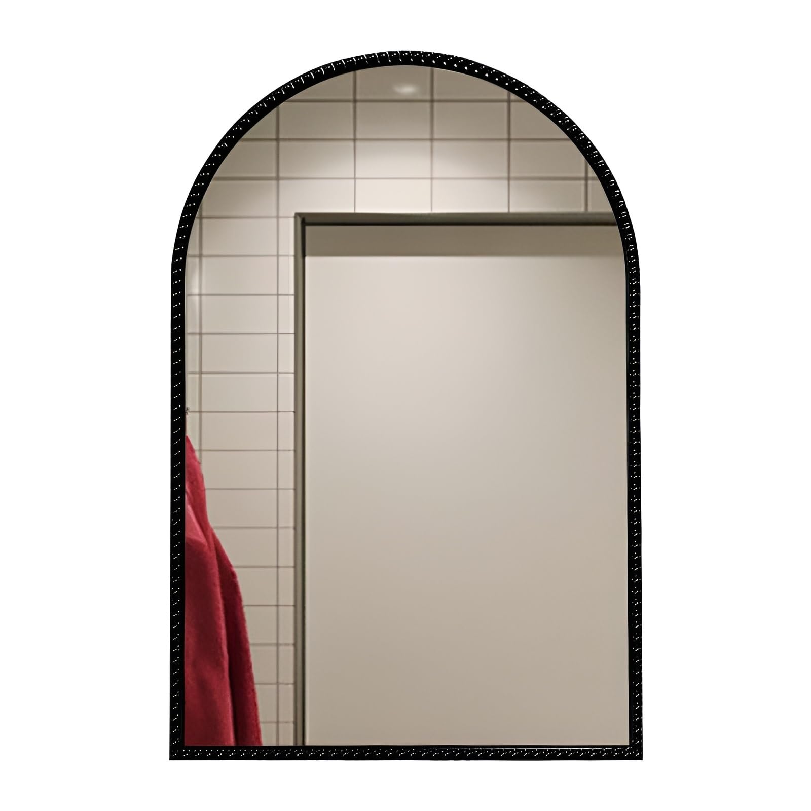 FGXHHS Arched Wall Mirror For Bathroom, Vintage, Beaded Frame, Decorative Hallway Living Room Bedroom(Black,60x90cm/23.6x35.4in)