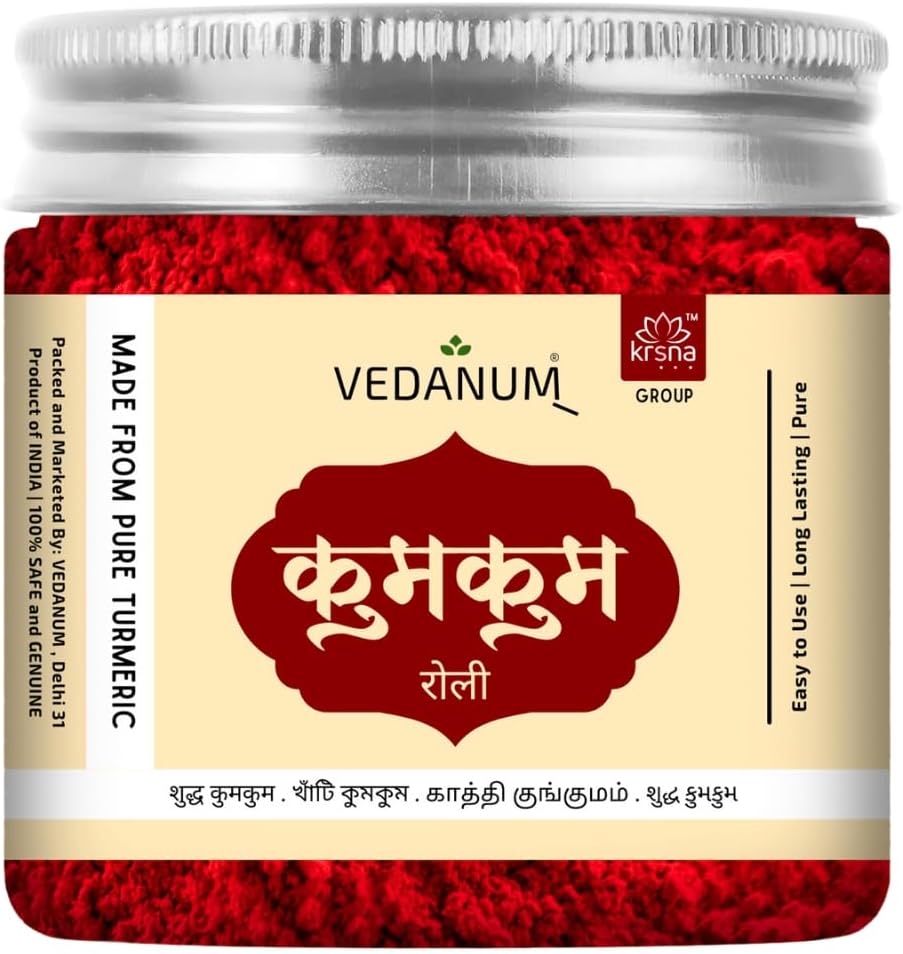 Red Kumkum Roli Tika Gold Grade 100% Natural Color Free 80 g Pack of 1 Pure Turmeric and Limestone for Pooja Rituals