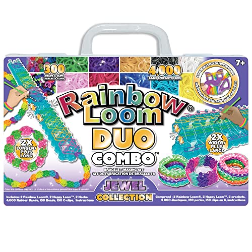 Rainbow Loom- Jewel Collection, Duo Combo Set, 4,000, Latex Free Rubber Bands, 150 G-Clips, 150 Beads, 2 Happy Loom, Easy Step by Step Instructions, Long Lasting Craft, Ages 7 and Up Rainbow Loom- Jewel Collection, Duo Combo Set, 4,000, Latex Free Rubber Bands, 150 G-Clips, 150 Beads, 2 Happy Loom, Easy Step by Step Instructions, Long Lasting Craft, Ages 7 and Up