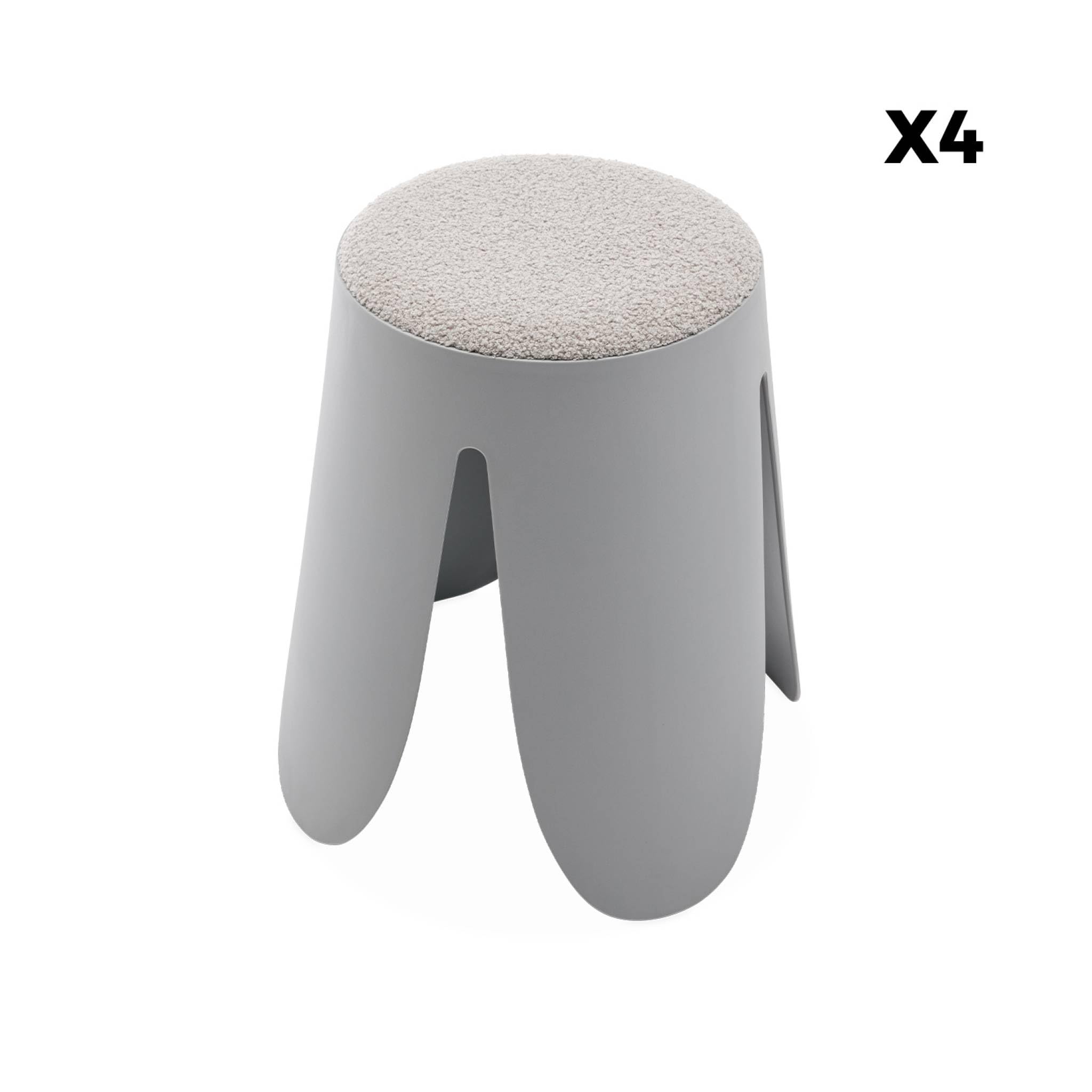 sweeek Set 4 sgabelli impilabili in Bouclé Grigio Chiaro - 44x30x46 cm