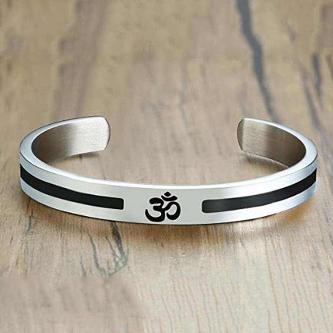 Aheli Stainless Steel Buddha Namaste Ohm Om Aum Sanskrit Symbol Cuff Bracelet Kada Gift for Men Hindu Yoga Jewellery