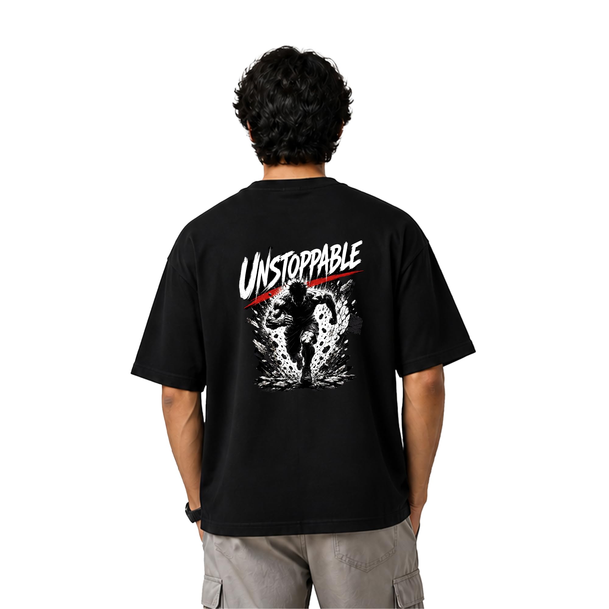trexion Men's Oversized Round Neck Graphic T-Shirt Black-picture-49