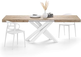 Mobili Fiver, Emma 63(94.5) x35.4 in Extendable Table, Oak with White Crossed Legs, Made in Italy