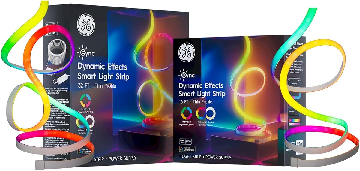 GE Cync Full Color Dynamic Effects Smart Light Strip Kit (16ft. + 32ft.) – Music Sync, Color Changing, WiFi, App & Voice Control, No Hub Required