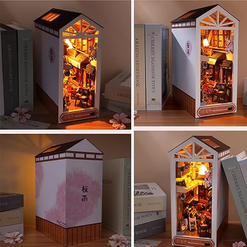 Miniatura 11 de Kit de rincón de libros, kit en miniatura de casa de muñecas, decoración de inserción de estantería, rompecabezas de madera 3D, kit en miniatura