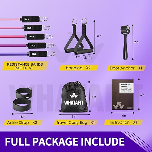 Miniatura 3 de WHATAFIT Resistance Bands Set with Handles - Exercise Bands Home Gym Strength Training Equipment, Includes Door Anchor & Ankle Straps for Full Body