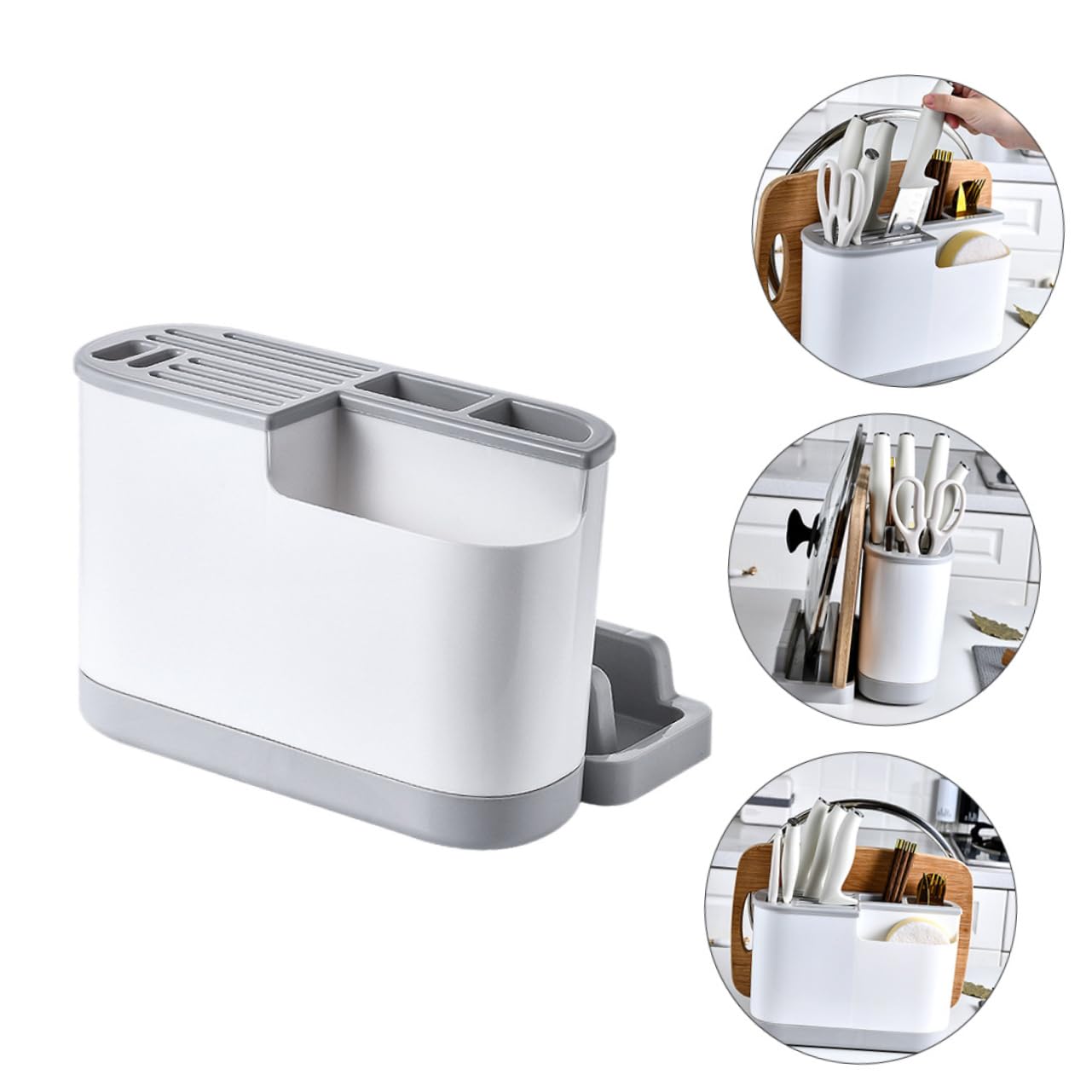 Escurridor de Cubiertos Estante Multifuncional de Cocina Pp Almacenamiento | Diseño Abierto, Capacidad Grande, Limpieza Sencilla, Organización Separada, para Cubiertos y Utensilios