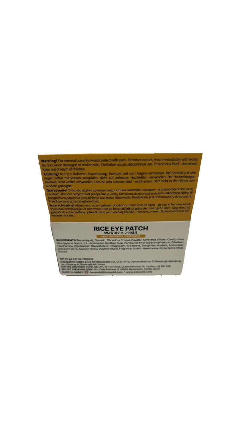 RICE EYE PATCH MOISTURIZING & NOURISHING NIACINAMIDE MADE IN KOREA 90G/3.17OZ./ 60PCS (PACK OF 1)