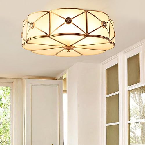 Miniatura 7 de Lámpara de techo redonda semiempotrada de 4 luces, lámpara de techo empotrada de cristal dorado, lámpara de techo moderna de 18.1 pulgadas, lámpara