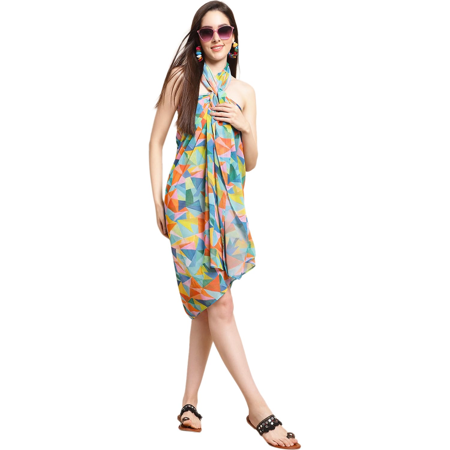 Geometric Printed Swimwear Cover Up Sarong-image-19