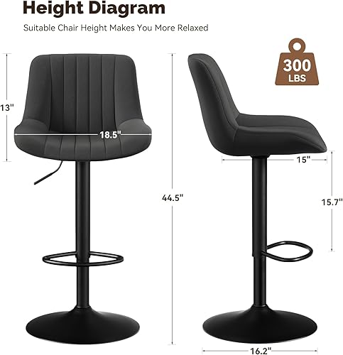 Miniatura 2 de Nalupatio Juego de 2 taburetes de bar, taburetes de bar giratorios modernos y ajustables con respaldo, sillas de isla de tela de rendimiento de