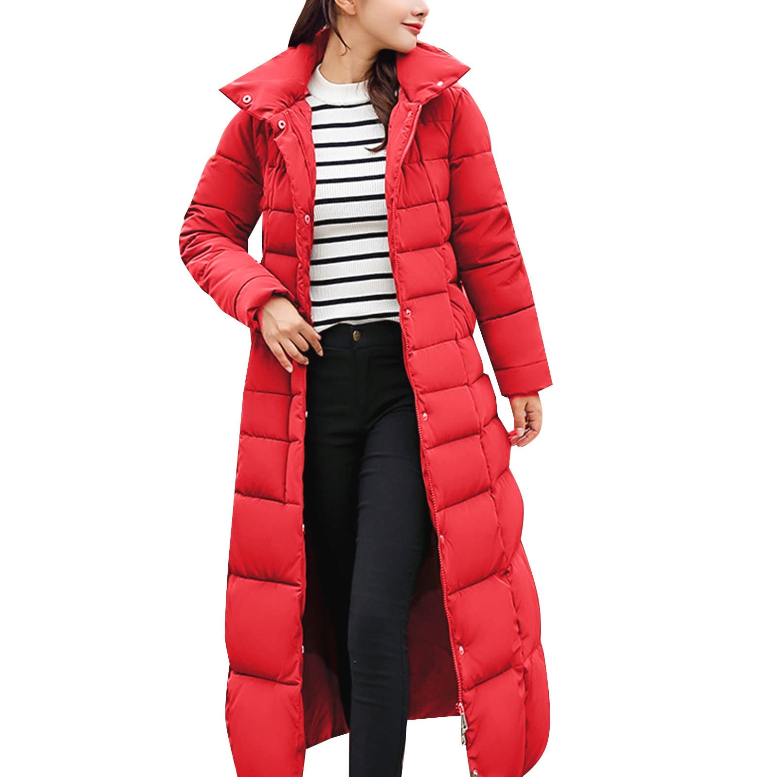 Generisch Giubbotto invernale da donna, impermeabile, caldo, invernale, lungo, trapuntato, antivento, baggy Comfort, piumino termico, parka invernale da donna, per attività all'aria aperta