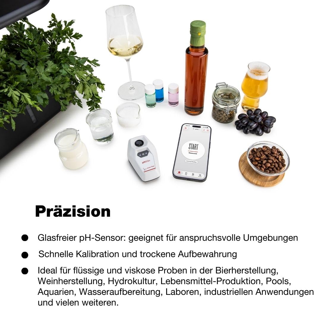 pH2Go - Digitales pH-Messgerät von Anton Paar – glasfreier ISFET-Sensor, einfache Kalibrierung (ATC), hohe Genauigkeit, iOS/Android App | Hydroponik, Aquarien, Pools, Wasserqualität, Bier, Wein