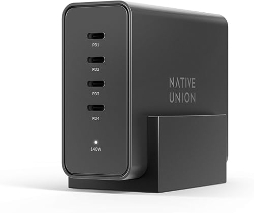 Native Union Fast GaN Charger PD 140W  4-Port Power Delivery 3.1 Desktop Charging Station with Desk Stand  for MacBook Pro, iPads, iPhones, Pixel,