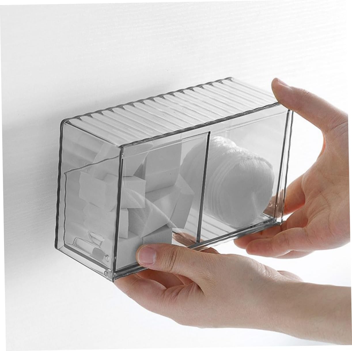 GLEAVI 3pcs Wall Mounted Cotton Swab Holder Multi Functional Organizer Box for Cotton Buds Hair Ties Clips Items Transparent Flip Lid Design for Bathroom Office Use