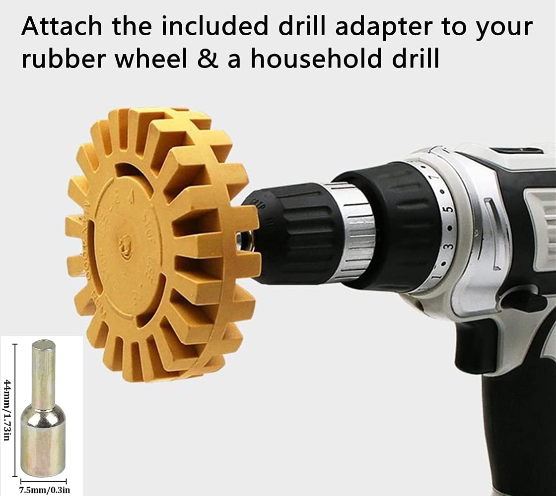 2 Pcs Decal Remover Eraser Wheel Kit, HiYi 4 inch Car Decal and Sticker Remover Tool with Drill Adapter & Plastic Razor Blades, Premium Rubber Eraser Wheel for Cars, Rvs, Boats - - 