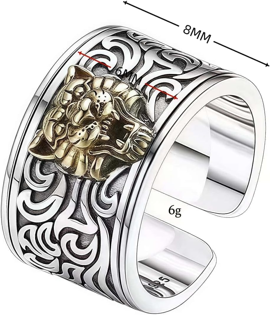 Thai Silver Viking Gold Tiger Adjustable Rings For Men Women,Silver Plated Animal Golden Tiger Head Vintage Biker Open Band Ring For Men,Punk Motorcycle Knuckle Ring Jewelry
