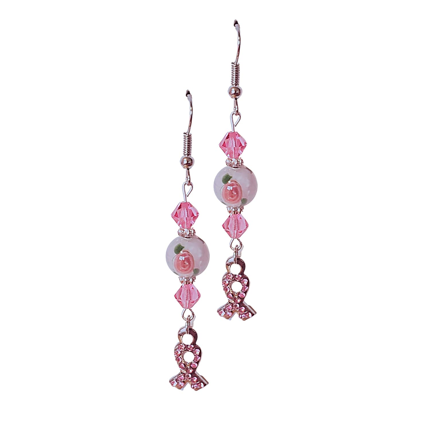 Breast Cancer Awareness Earrings Pink Rhinestone Cancer Ribbon Earrings Long