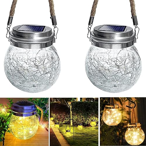 2x LED Solarglas - Solarlampe aus Glas mit LED Lichterkette warmweiß inkl. Akku Solar Gartenlampe Laterne Solarlaterne