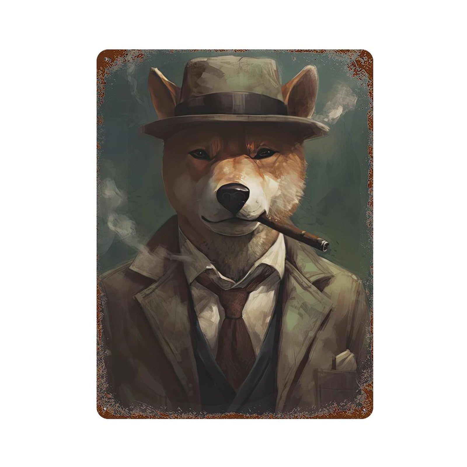 Shiba Inu The Gangster Retro Metal Sign 15.7"x11.8", Shabby Chic Decor for Garage, Pub Or Kitchen