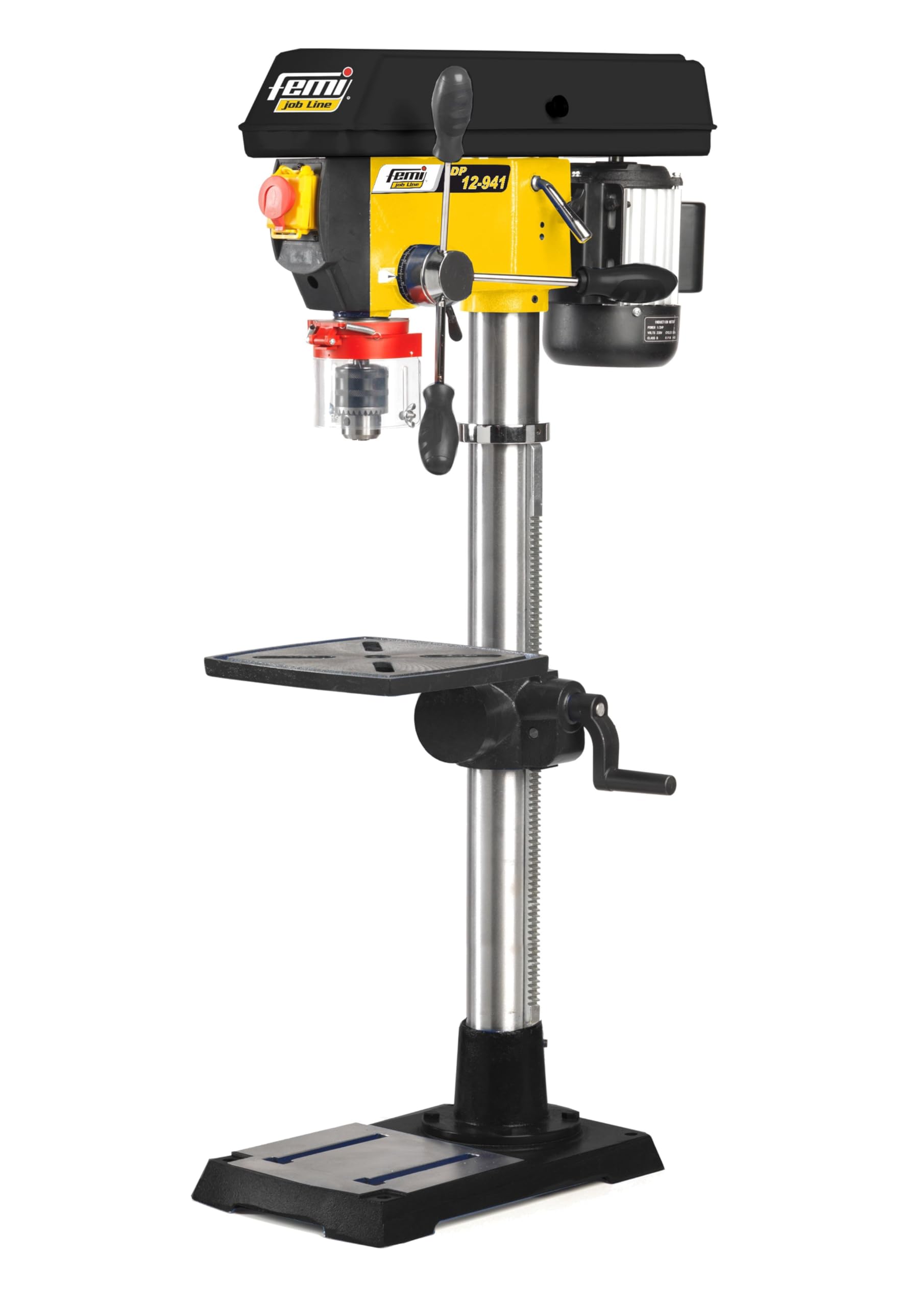 FEMI JOB LINE FM12-941PLUS - Taladro de Columna 16mm - Motor 460W - 12 Velocidades 230-2470rpm - Mesa Regulable e Inclinable - Incluye Mordaza y Portabrocas Automático