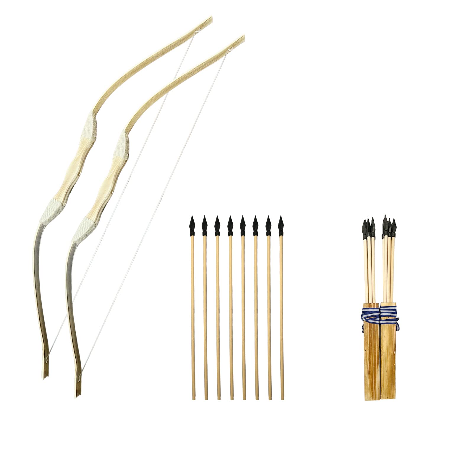 LALAPORT 32 Inch Handmade 2 Pcs Wooden Bow and Arrow Set, Toy Bow and