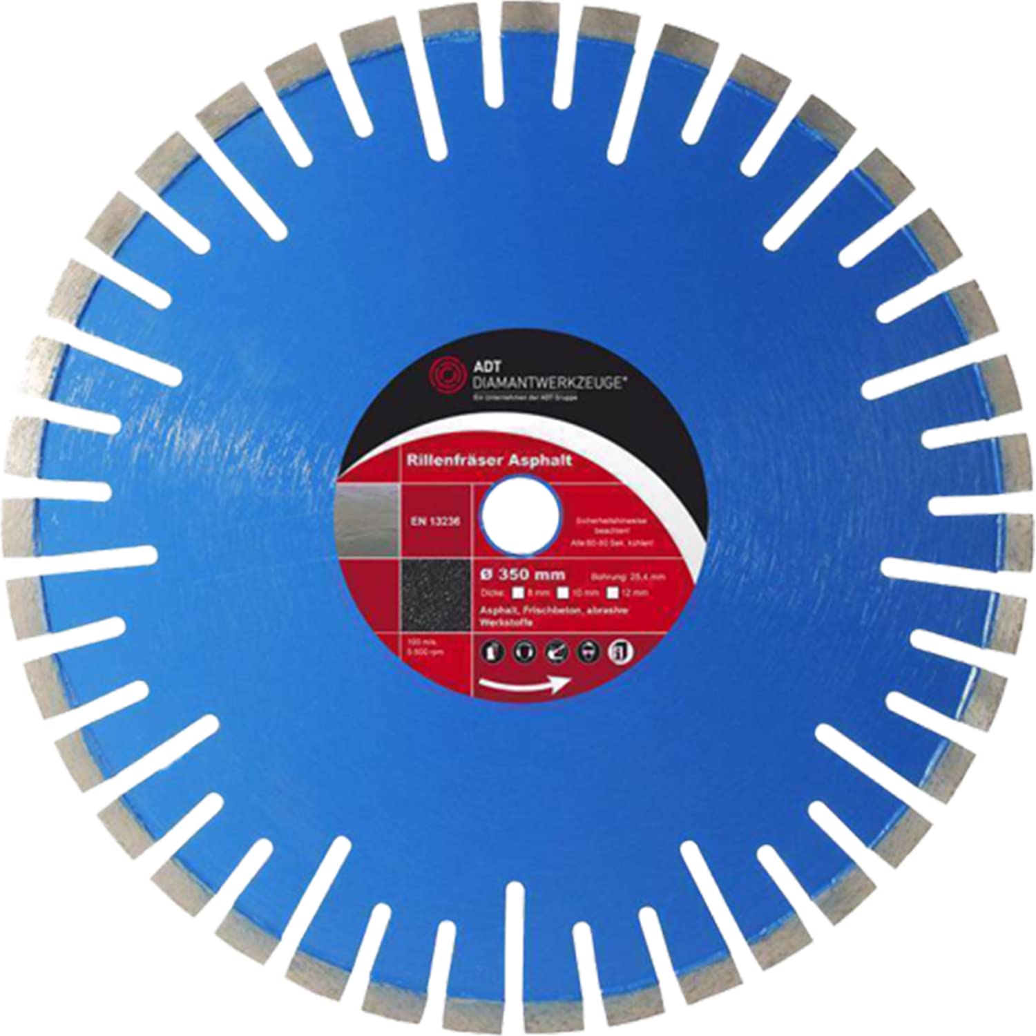Fresa comune/scanalatura Fresa Ø 400 mm/25,4 mm Foro fresa comune/scanalatura Fresa con segmento 10 mm altezza e 8 mm Segment volumi per asfalto