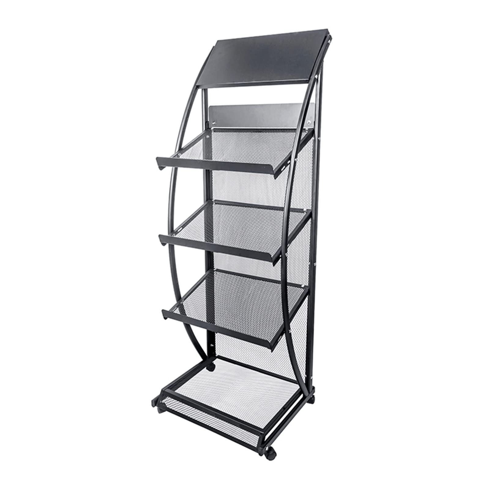 Soporte de exhibición de folletos negro de 4 niveles con soporte de literatura móvil, ideal para bancos, espectáculos comerciales, vestíbulos y bibliotecas.