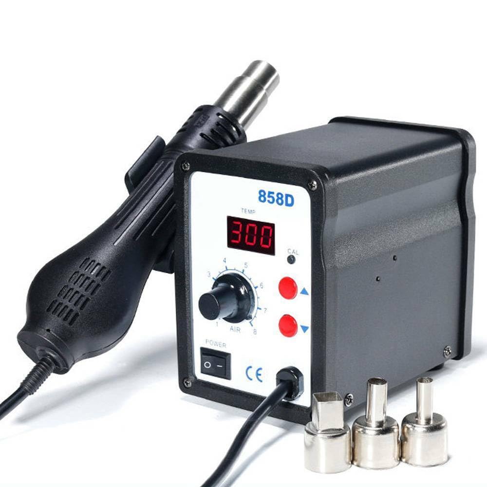CROWNSHOP 858D Hot Air Rework Station 220V SMD Repair Soldering Station High Efficiency Soldering Repair Soldering Station Low Noise Hot Air 3 Nozzles