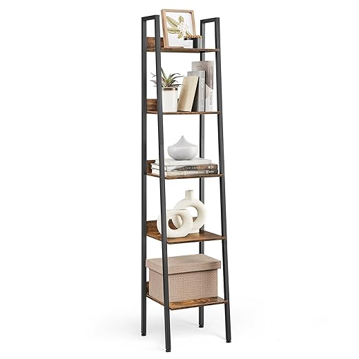 VASAGLE LLS109B01 Ladder Rack Bookcase – Vintage Brown + Black